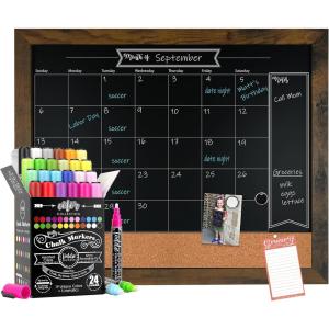 imageLoddie Doddie 18x24 Rustic Framed Chalkboard Calendar and Bulletin Combo Calendar with Cork Board 24ct Color Collection of Chalk Markers Perfect for Organizing Your Space