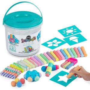 imageLoddie Doddie 49pc Sidewalk Chalk Bucket  Pack of 49 Pieces  Outdoor Water Play ampamp Washable Kids Art Supplies  4 Holders 10 Refillable Balls ampamp 4 Stencils for Kids Activities