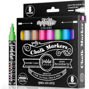 imageLoddie Doddie Chalk Markers for Blackboard ampamp Windows  10 Count Earth Tones 6mm Chisel ampamp Bullet Tip  SmudgeProof Erasable Liquid Chalk Pens with Reversible TipsMetallic Colors