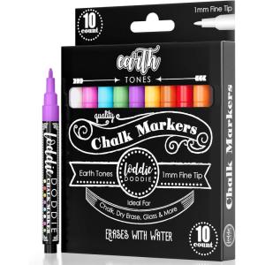 imageLoddie Doddie Chalk Markers for Blackboard ampamp Windows  10 Count Earth Tones 6mm Chisel ampamp Bullet Tip  SmudgeProof Erasable Liquid Chalk Pens with Reversible TipsEarth Tones