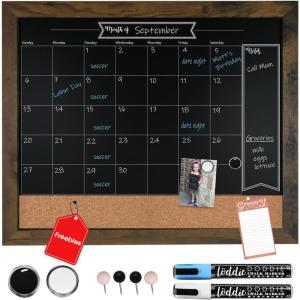 imageLoddie Doddie Chalkboard Calendar ampamp Bulletin Combo  18quot x 24quot Rustic Frame with Chalk Markers PushPins Magnets Blackboard  Kitchen Wall Calendar OrganizerRustic