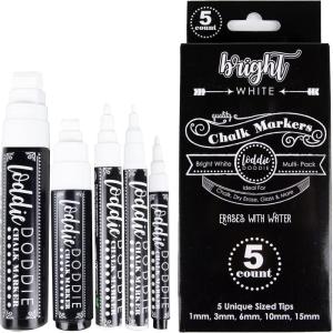 imageLoddie Doddie Erasable White Chalk Markers for Signs Blackboard Glass  Ultra Fine Medium Broad Tips 1mm 3mm 6mm 10mm 15mm  Liquid Chalk Markers  Pack of 5