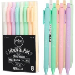 imageLoddie Doddie Gel Pens for Journaling ampamp Note Taking  Black 8Pack 07 mm Medium Point Smooth Writing No Smudge No Bleed Retractable PensMacaron Pastel