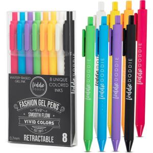 imageLoddie Doddie Gel Pens for Journaling ampamp Note Taking  Black 8Pack 07 mm Medium Point Smooth Writing No Smudge No Bleed Retractable PensVivid