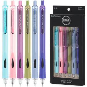 imageLoddie Doddie Retractable Gel Pens for Journaling  05mm Fine Tip 6Pack Colored Barrels ampamp Black Ink  Silent Click ampamp Smooth Writing Pens  QuickDry Ink ampamp Ergonomic Grip