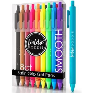 imageLoddie Doddie Retractable Gel Pens with Satin Barrel  Fine Point  18 Bright Color Pens for Bullet Style Journals Notebooks Planners Calendars Notes ampamp Drawing Use at Home Office School CraftsVibrant