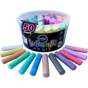imageLoddie Doddie Sidewalk Chalk for Kids  50 Count 12 Multicolor Jumbo Sticks  NonToxic ampamp Washable Bulk Chalk Pack in Reusable Bucket  Easy Grip for Vibrant Outdoor Kids ActivitiesMulticolor