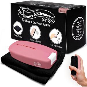 imageLoddie Doddie Chalkboard Cleaner Spray ampamp Magnetic Eraser AllinOne Kit  Removes Liquid Chalk Marker ampamp Ink from Chalk Board Whiteboard Dry Erase Marker Board  Dry Erase Cleaner  Chalkboard EraserBlush
