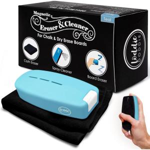 imageLoddie Doddie Chalkboard Cleaner Spray ampamp Magnetic Eraser AllinOne Kit  Removes Liquid Chalk Marker ampamp Ink from Chalk Board Whiteboard Dry Erase Marker Board  Dry Erase Cleaner  Chalkboard EraserTeal