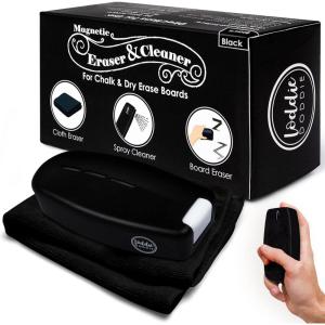 imageLoddie Doddie Chalkboard Cleaner Spray ampamp Magnetic Eraser AllinOne Kit  Removes Liquid Chalk Marker ampamp Ink from Chalk Board Whiteboard Dry Erase Marker Board  Dry Erase Cleaner  Chalkboard EraserBlack