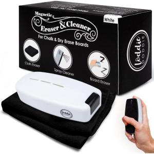imageLoddie Doddie Chalkboard Cleaner Spray ampamp Magnetic Eraser AllinOne Kit  Removes Liquid Chalk Marker ampamp Ink from Chalk Board Whiteboard Dry Erase Marker Board  Dry Erase Cleaner  Chalkboard EraserWhite