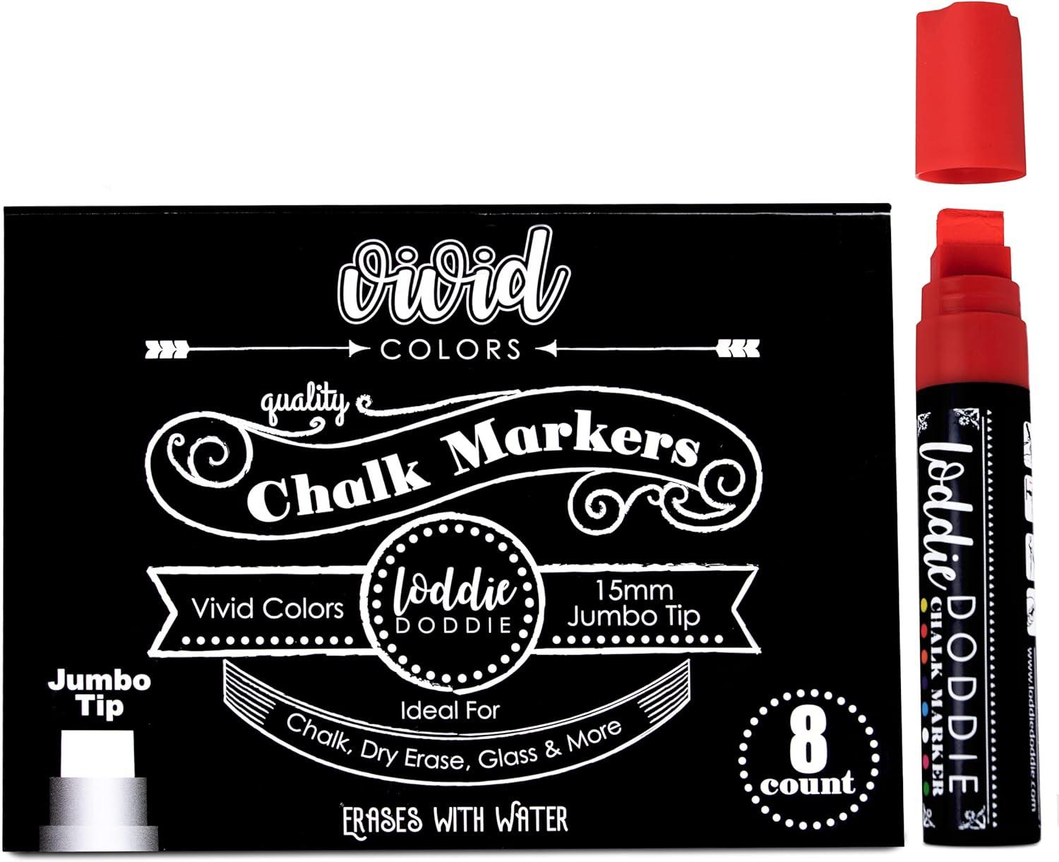 imageLoddie Doddie Jumbo Chalkboard Markers ampamp Chalk Markers  8Pack Multicolor 15mm Chisel Tip  Erasable Chalk Art  Works on Glass ampamp Chalkboard Signs  Bold 15mm Lines for Blackboard Sign
