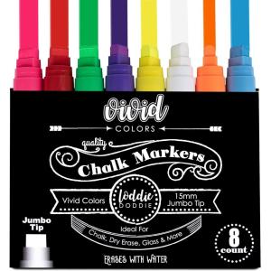 imageLoddie Doddie Jumbo Chalkboard Markers ampamp Chalk Markers  8Pack Multicolor 15mm Chisel Tip  Erasable Chalk Art  Works on Glass ampamp Chalkboard Signs  Bold 15mm Lines for Blackboard Sign