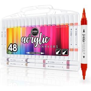 imageLoddie Doddie Acrylic Markers 24 Unique Colors DoubleEnded Multi Surface Art Markers Set with Fine and Brush Tips Portable Storage Case for DIY Projects Crafts and Decor 2448 Unique Colors